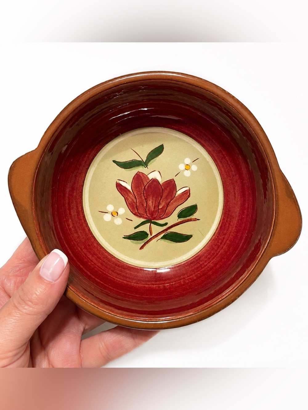 Stangl Pottery 'Magnolia' Lugged Soup Bowls Set 3 Vintage Mid Century Modern